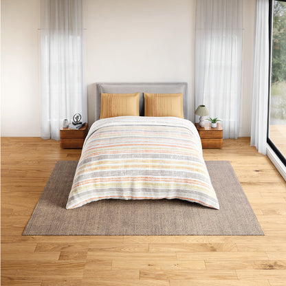 Spaces Flora 100% Cotton 144 TC Percale Geometric Double Bedsheet with 2 Pillow Covers, Beige