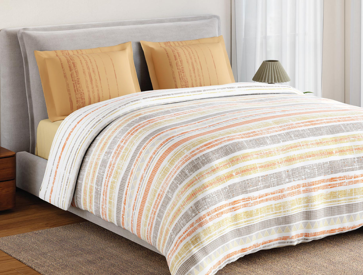 Spaces Flora 100% Cotton 144 TC Percale Geometric Double Bedsheet with 2 Pillow Covers, Beige
