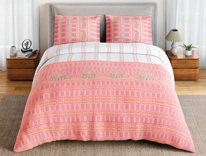 Spaces Flora 100% Cotton 144 TC Percale Ornate Double Bedsheet with 2 Pillow Covers, Pink
