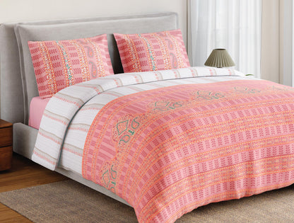 Spaces Flora 100% Cotton 144 TC Percale Ornate Double Bedsheet with 2 Pillow Covers, Pink
