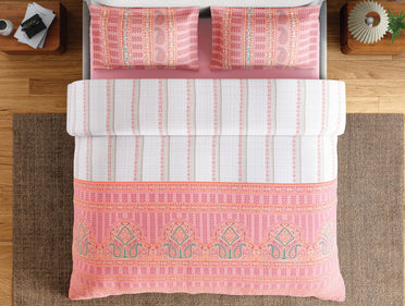 Spaces Flora 100% Cotton 144 TC Percale Ornate Double Bedsheet with 2 Pillow Covers, Pink