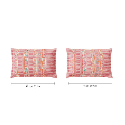 Spaces Flora 100% Cotton 144 TC Percale Ornate Double Bedsheet with 2 Pillow Covers, Pink