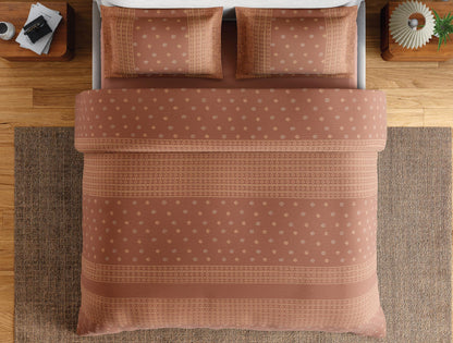 Spaces Flora 100% Cotton 144 TC Percale Ornate Double Bedsheet with 2 Pillow Covers, Brown