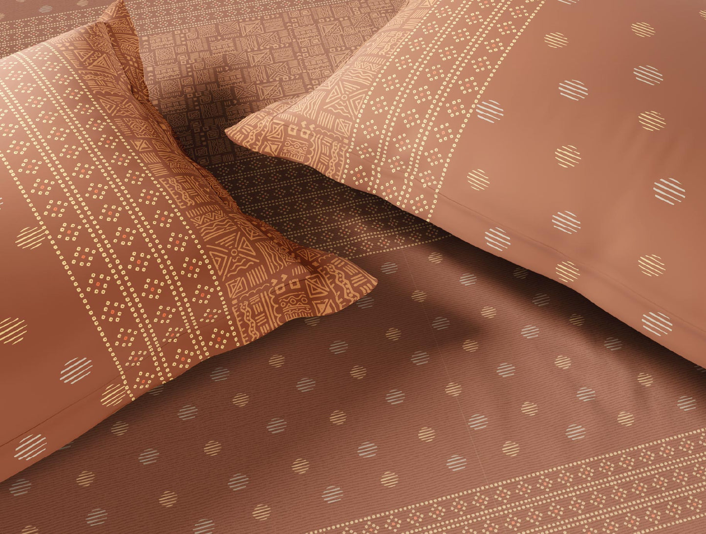 Spaces Flora 100% Cotton 144 TC Percale Ornate Double Bedsheet with 2 Pillow Covers, Brown