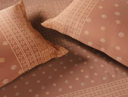 Spaces Flora 100% Cotton 144 TC Percale Ornate Double Bedsheet with 2 Pillow Covers, Brown