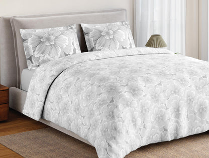 Spaces Flora 100% Cotton 144 TC Percale Floral Double Bedsheet with 2 Pillow Covers, Light Grey