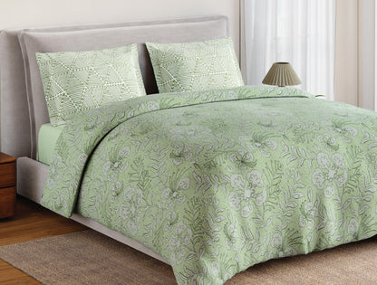 Spaces Flora 100% Cotton 144 TC Percale Floral Double Bedsheet with 2 Pillow Covers, Light Green