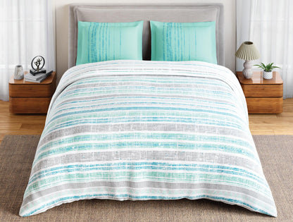 Spaces Flora 100% Cotton 144 TC Percale Geometric Double Bedsheet with 2 Pillow Covers, Aqua