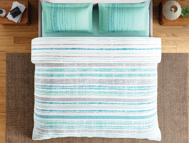 Spaces Flora 100% Cotton 144 TC Percale Geometric Double Bedsheet with 2 Pillow Covers, Aqua