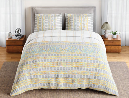Spaces Flora 100% Cotton 144 TC Percale Ornate Double Bedsheet with 2 Pillow Covers, Light Grey