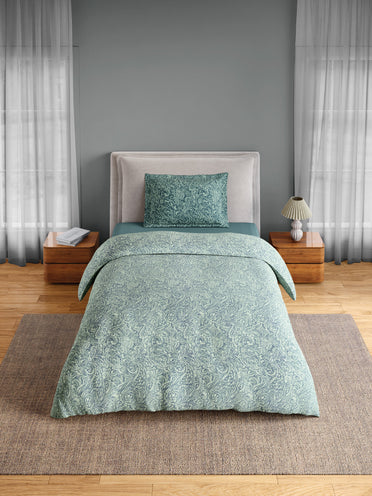 Spaces Flora 100% Cotton 144 TC Percale Floral Single Bedsheet with 1 Pillow Cover, Ice