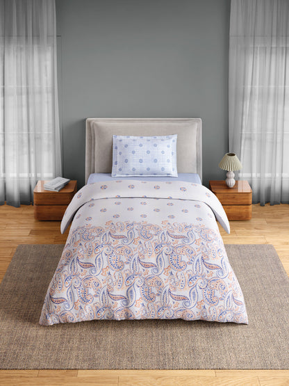Spaces Flora 100% Cotton 144 TC Percale Ornate Single Bedsheet with 1 Pillow Cover, Orange