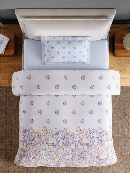 Spaces Flora 100% Cotton 144 TC Percale Ornate Single Bedsheet with 1 Pillow Cover, Orange
