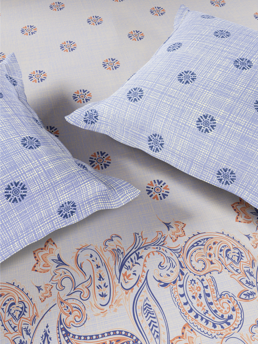 Spaces Flora 100% Cotton 144 TC Percale Ornate Single Bedsheet with 1 Pillow Cover, Orange
