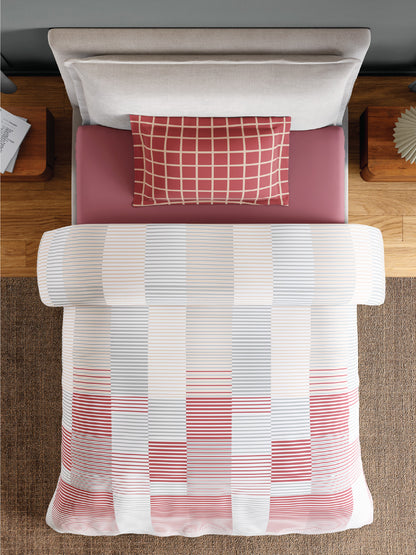 Spaces Flora 100% Cotton 144 TC Percale Geometric Single Bedsheet with 1 Pillow Cover, Dark Pink