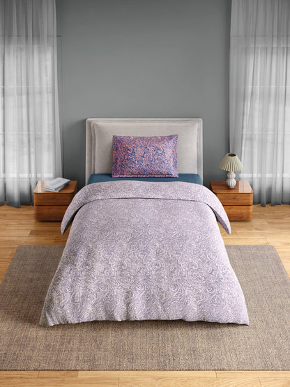 Spaces Flora 100% Cotton 144 TC Percale Floral Single Bedsheet with 1 Pillow Cover, Light Violet