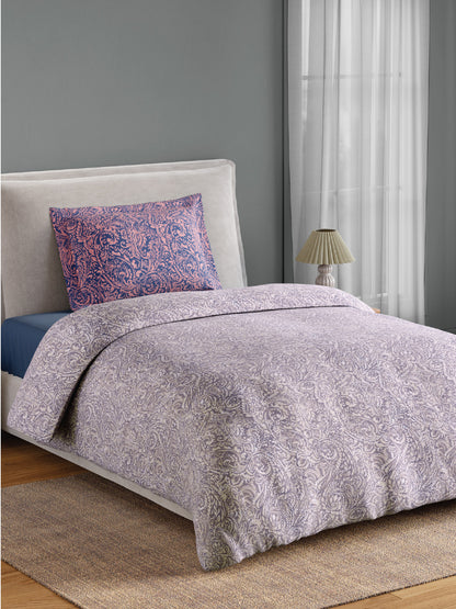 Spaces Flora 100% Cotton 144 TC Percale Floral Single Bedsheet with 1 Pillow Cover, Light Violet