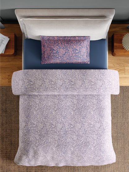 Spaces Flora 100% Cotton 144 TC Percale Floral Single Bedsheet with 1 Pillow Cover, Light Violet