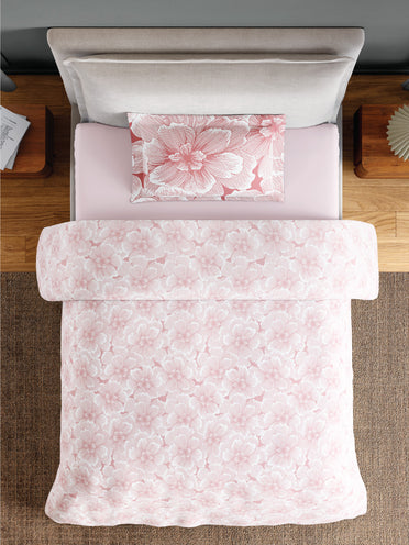 Spaces Flora 100% Cotton 144 TC Percale Floral Single Bedsheet with 1 Pillow Cover, Blush