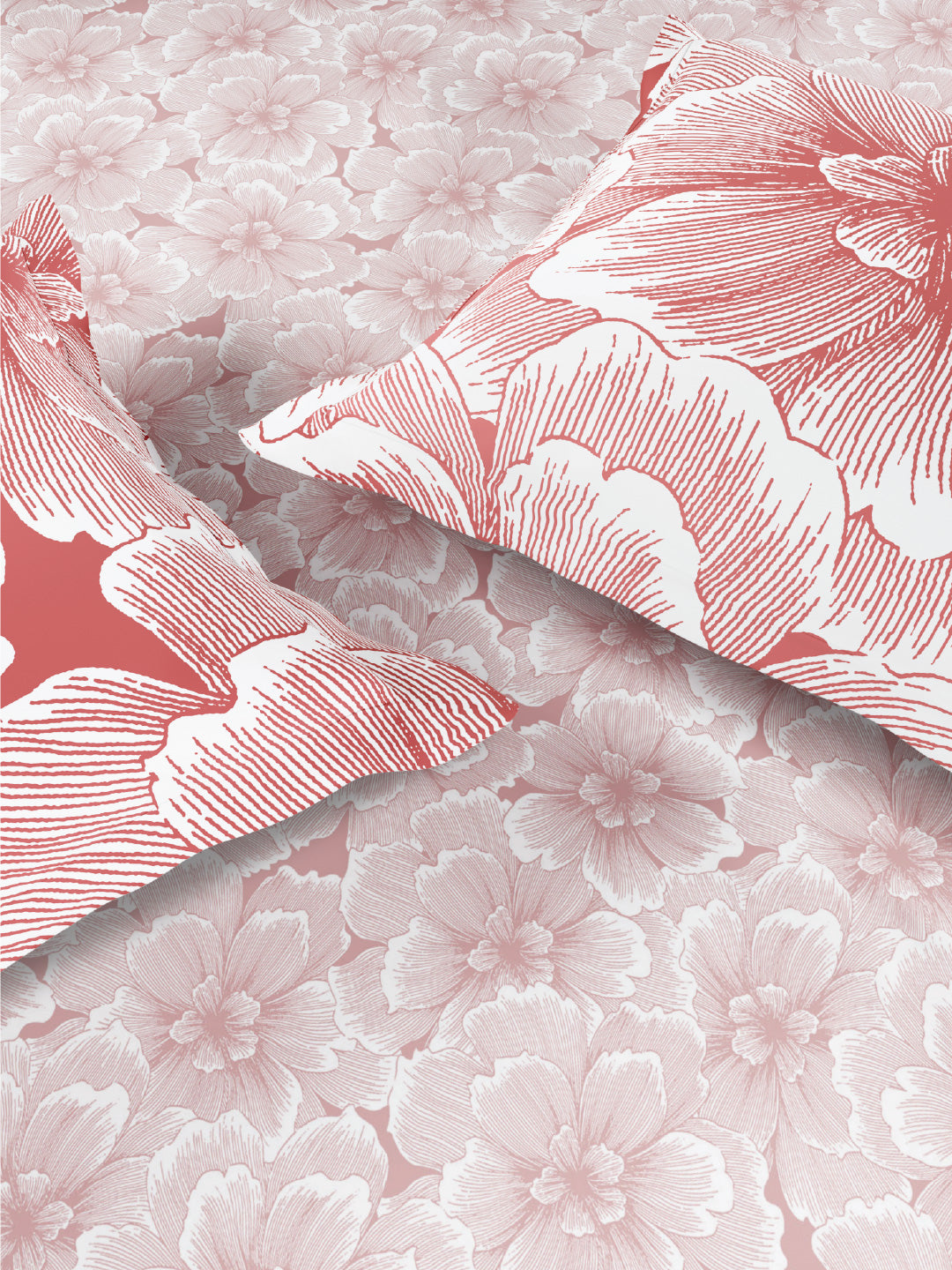 Spaces Flora 100% Cotton 144 TC Percale Floral Single Bedsheet with 1 Pillow Cover, Blush