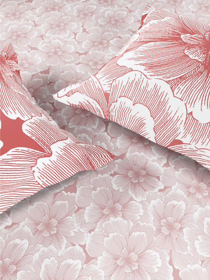 Spaces Flora 100% Cotton 144 TC Percale Floral Single Bedsheet with 1 Pillow Cover, Blush