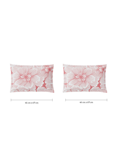 Spaces Flora 100% Cotton 144 TC Percale Floral Single Bedsheet with 1 Pillow Cover, Blush
