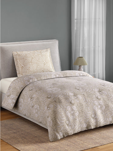 Spaces Flora 100% Cotton 144 TC Percale Floral Single Bedsheet with 1 Pillow Cover, Beige