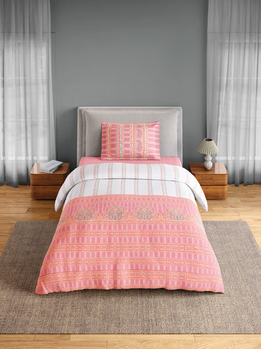 Spaces Flora 100% Cotton 144 TC Percale Ornate Single Bedsheet with 1 Pillow Cover, Pink