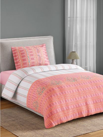 Spaces Flora 100% Cotton 144 TC Percale Ornate Single Bedsheet with 1 Pillow Cover, Pink