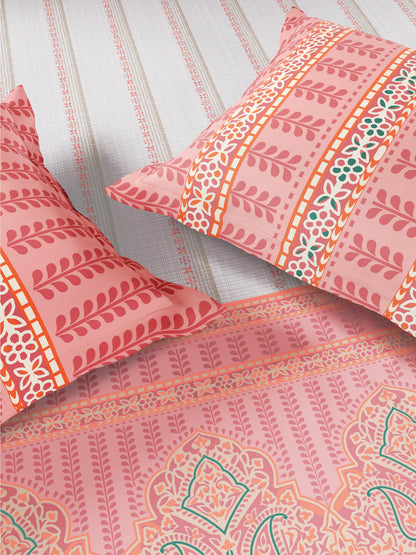 Spaces Flora 100% Cotton 144 TC Percale Ornate Single Bedsheet with 1 Pillow Cover, Pink