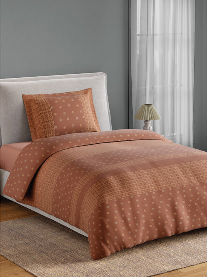 Spaces Flora 100% Cotton 144 TC Percale Ornate Single Bedsheet with 1 Pillow Cover, Brown