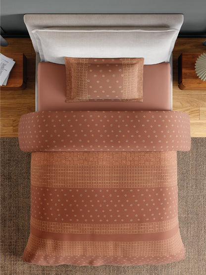Spaces Flora 100% Cotton 144 TC Percale Ornate Single Bedsheet with 1 Pillow Cover, Brown