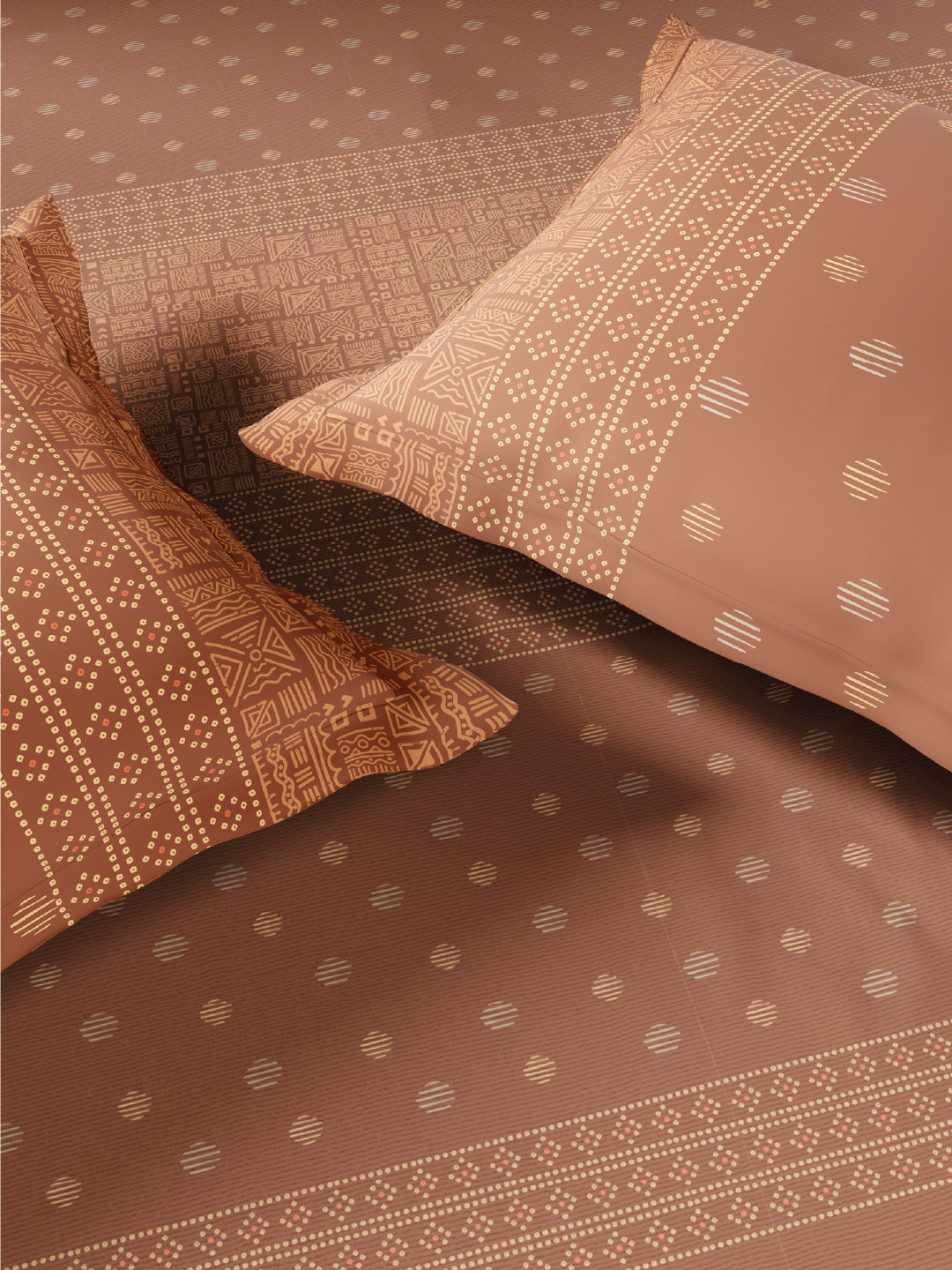 Spaces Flora 100% Cotton 144 TC Percale Ornate Single Bedsheet with 1 Pillow Cover, Brown