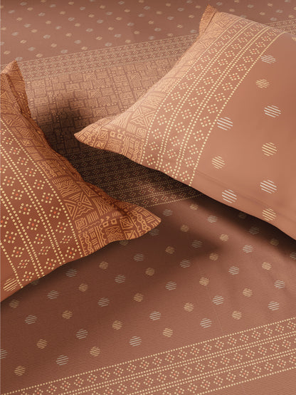 Spaces Flora 100% Cotton 144 TC Percale Ornate Single Bedsheet with 1 Pillow Cover, Brown