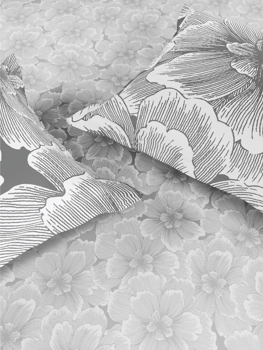 Spaces Flora 100% Cotton 144 TC Percale Floral Single Bedsheet with 1 Pillow Cover, Light Grey