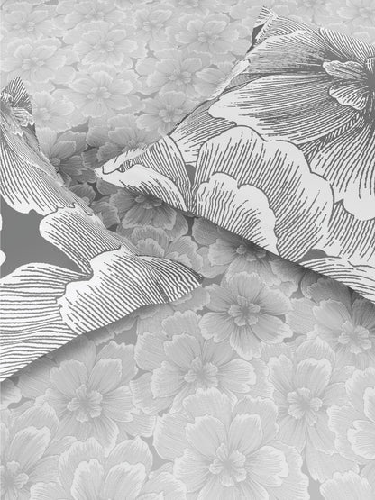 Spaces Flora 100% Cotton 144 TC Percale Floral Single Bedsheet with 1 Pillow Cover, Light Grey