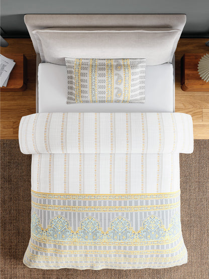 Spaces Flora 100% Cotton 144 TC Percale Ornate Single Bedsheet with 1 Pillow Cover, Light Grey