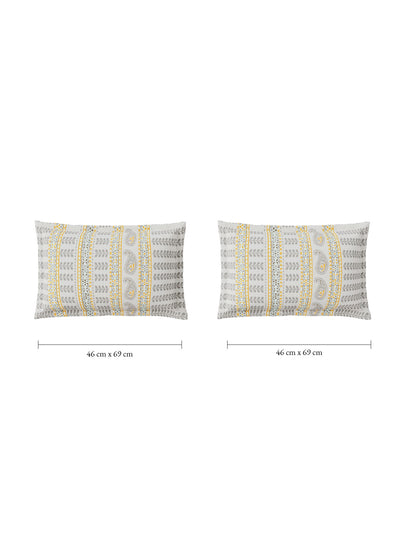 Spaces Flora 100% Cotton 144 TC Percale Ornate Single Bedsheet with 1 Pillow Cover, Light Grey