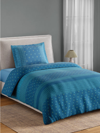 Spaces Flora 100% Cotton 144 TC Percale Ornate Single Bedsheet with 1 Pillow Cover, Blue
