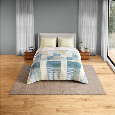 Spaces Flora 100% Cotton 144 TC Percale Geometric Double Blanket Quilt, Light Yellow