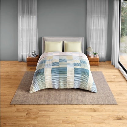 Spaces Flora 100% Cotton 144 TC Percale Geometric Double Blanket Quilt, Light Yellow