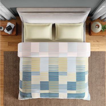 Spaces Flora 100% Cotton 144 TC Percale Geometric Double Blanket Quilt, Light Yellow