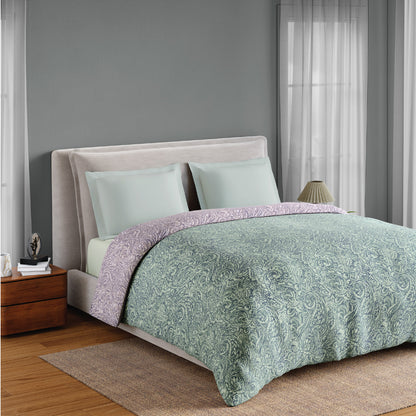 Spaces Flora 100% Cotton 144 TC Percale Floral Double Blanket Quilt, Light Blue
