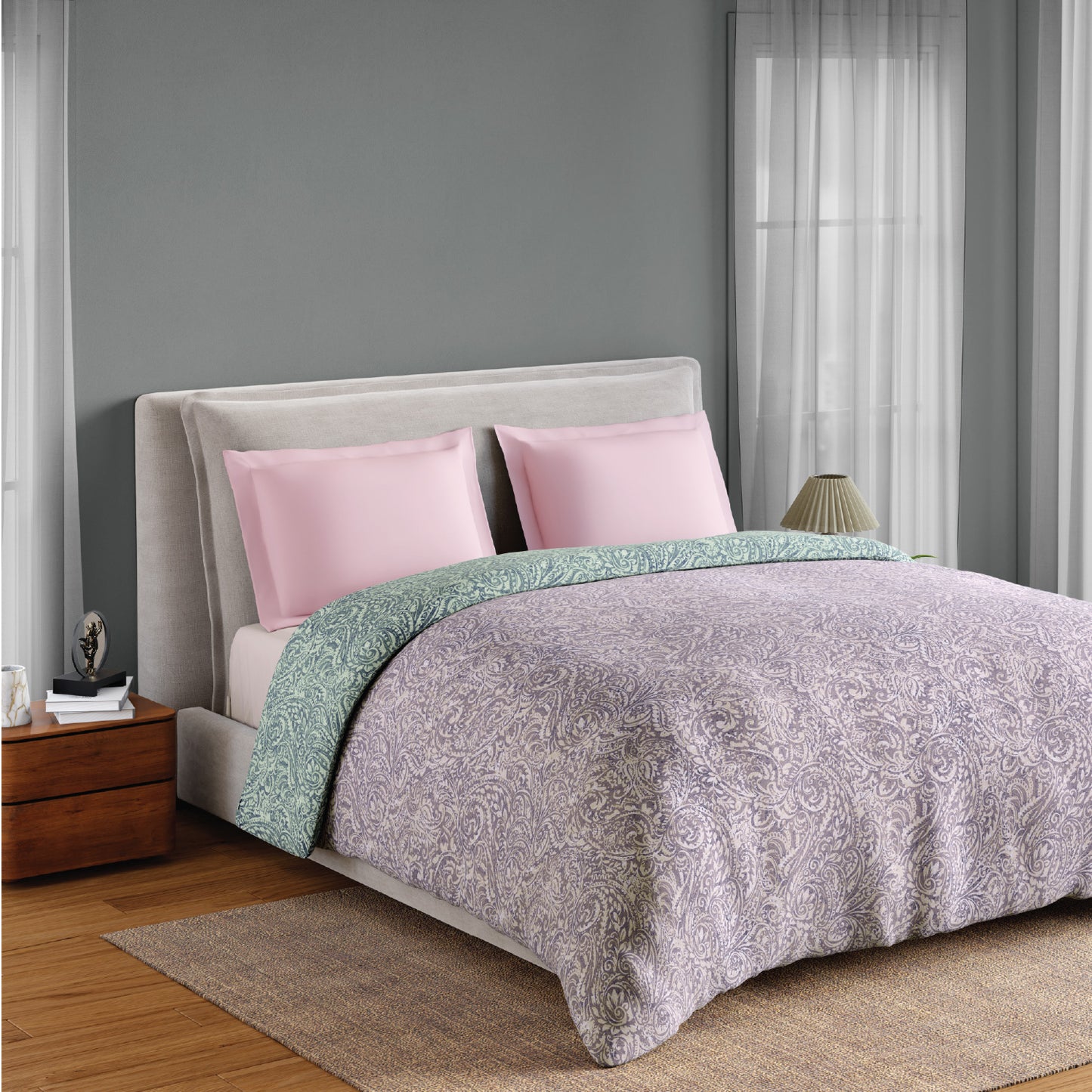 Spaces Flora 100% Cotton 144 TC Percale Floral Double Blanket Quilt, Light Violet