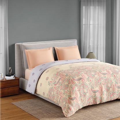 Spaces Flora 100% Cotton 144 TC Percale ornate Double Blanket Quilt, Light Yellow