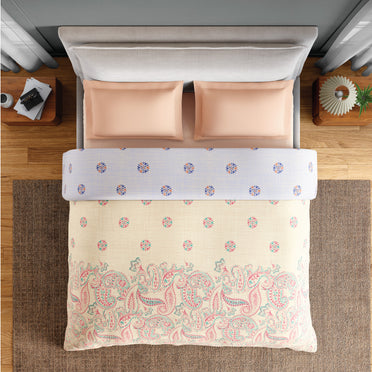 Spaces Flora 100% Cotton 144 TC Percale ornate Double Blanket Quilt, Light Yellow