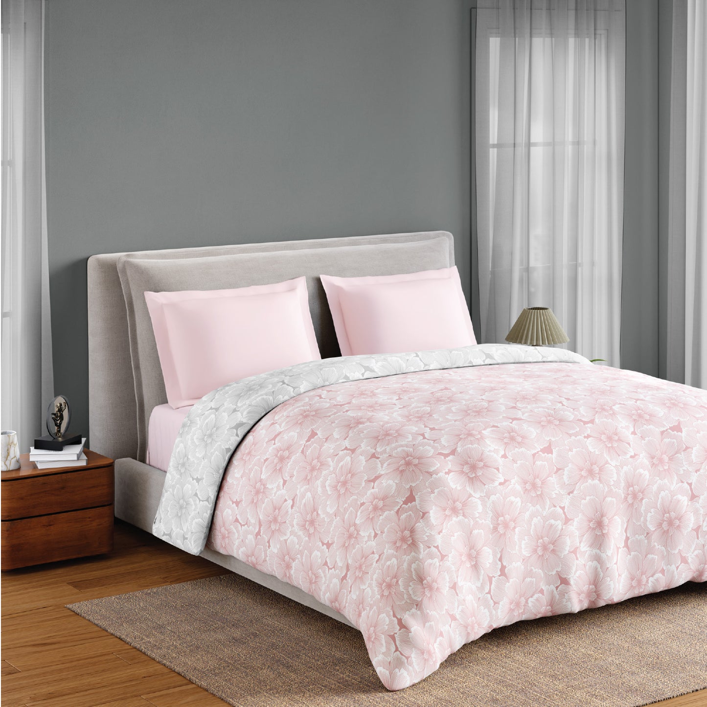 Spaces Flora 100% Cotton 144 TC Percale Floral Double Blanket Quilt, Blush