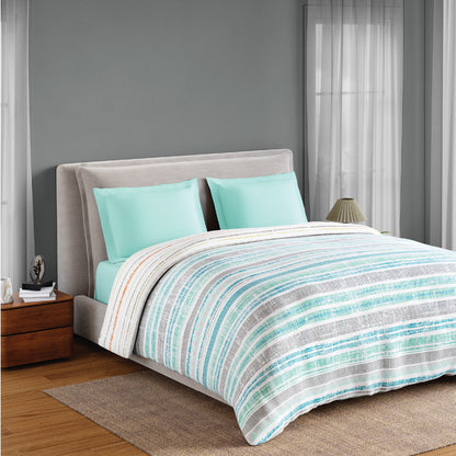 Spaces Flora 100% Cotton 144 TC Percale Geometric Double Blanket Quilt, Aqua