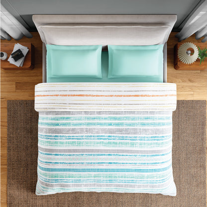 Spaces Flora 100% Cotton 144 TC Percale Geometric Double Blanket Quilt, Aqua