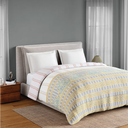 Spaces Flora 100% Cotton 144 TC Percale ornate Double Blanket Quilt, Light Grey